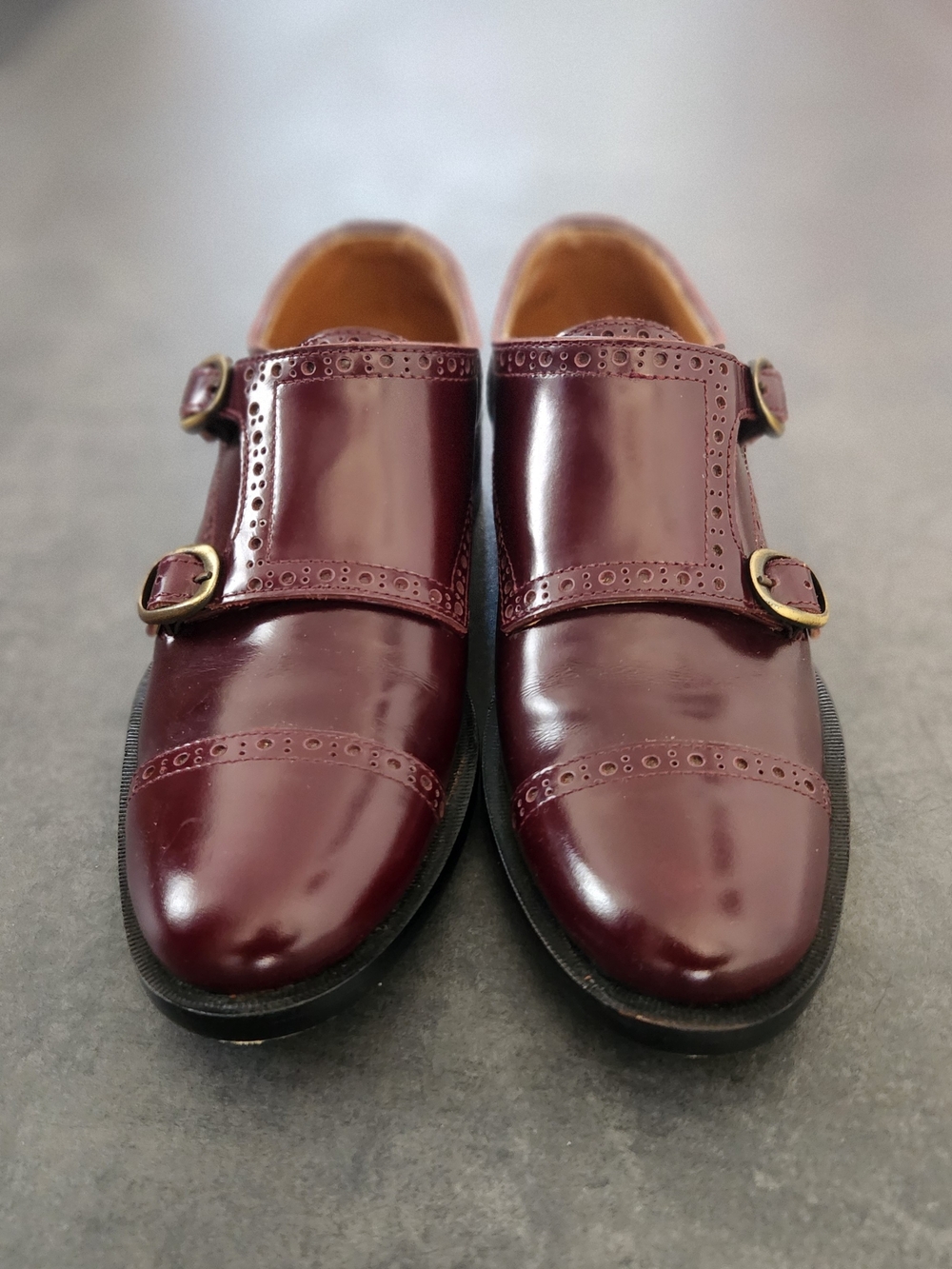 John Fluevog Men's Burgundy Double Monk Strap Leather Shoes